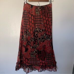 Cache Red and Black Floral Maxi Skirt